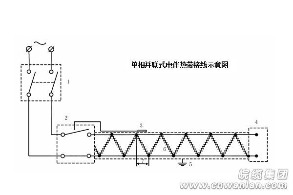 单相并联恒功率电伴热带接线示意图